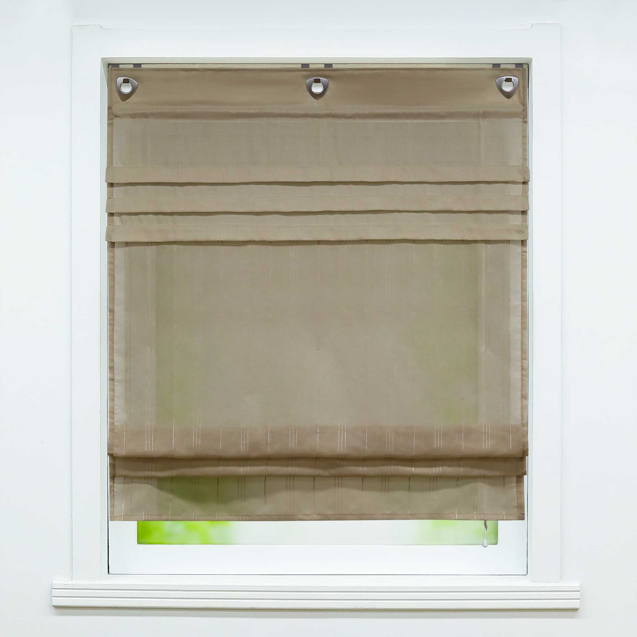 Roman Shade with U-Hooks Striped Pattern Solid Color 1 Piece - Beige, W x H 120 x 140cm