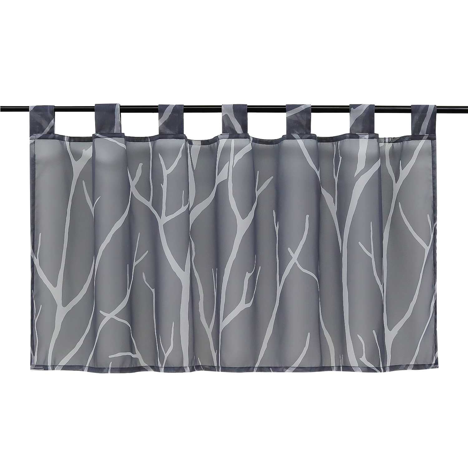 Cafe Curtain Semi-Sheer with Pattern 1 Piece - Gray, H x W 45 x 120cm