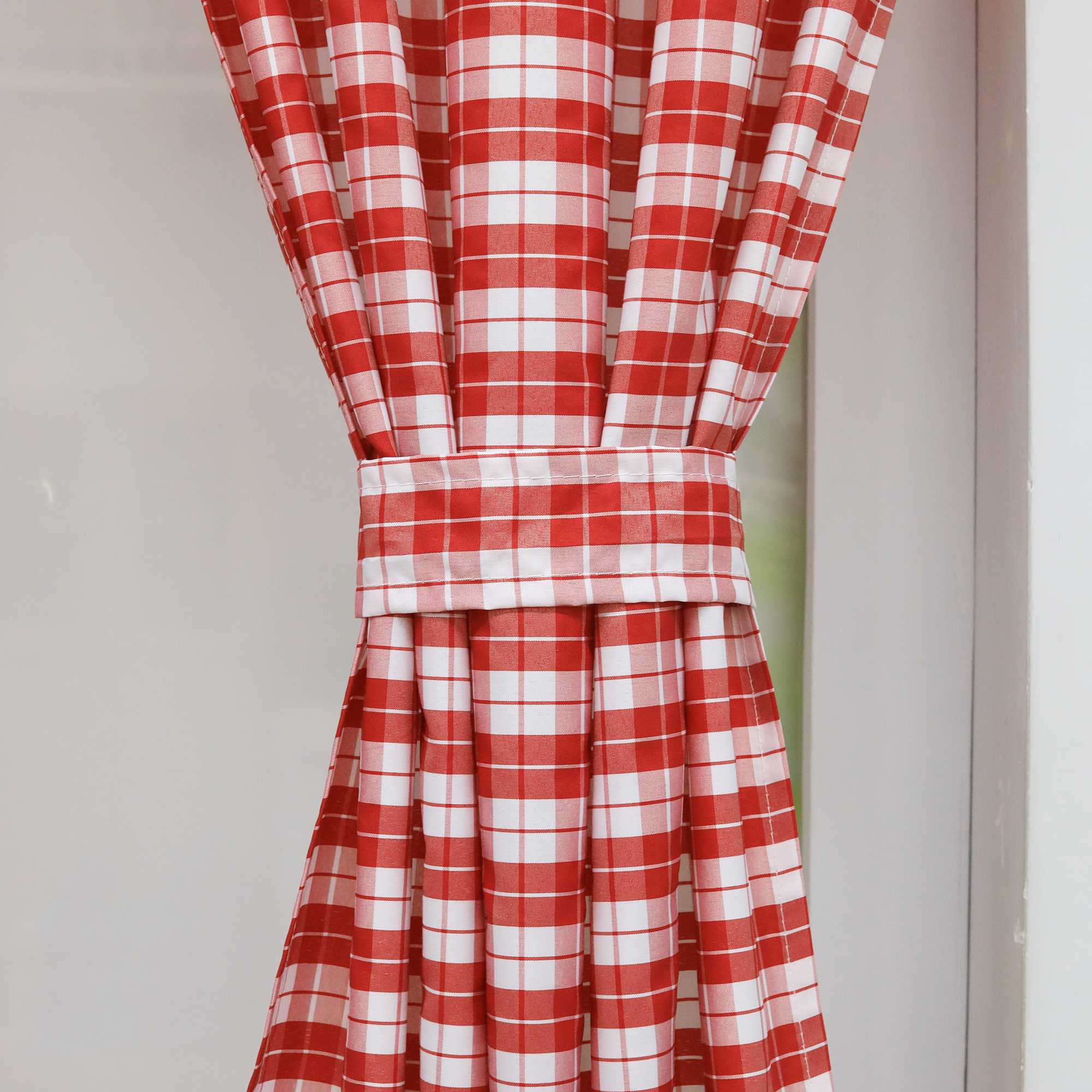 Cafe Curtains in Country Style with Check Pattern Set of 2 - Red, W x H 100 x 125cm