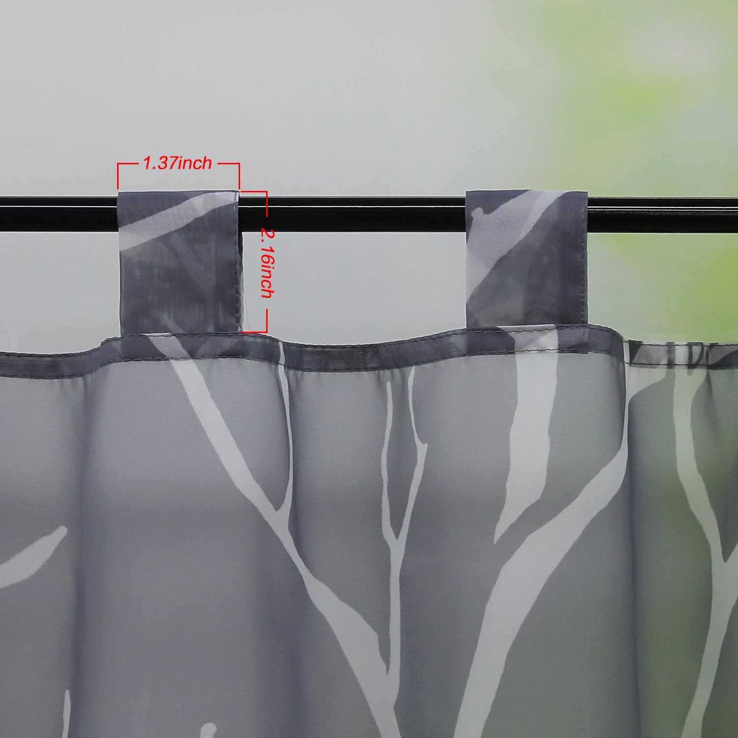 Cafe Curtain Semi-Sheer with Pattern 1 Piece - Gray, H x W 60 x 90cm