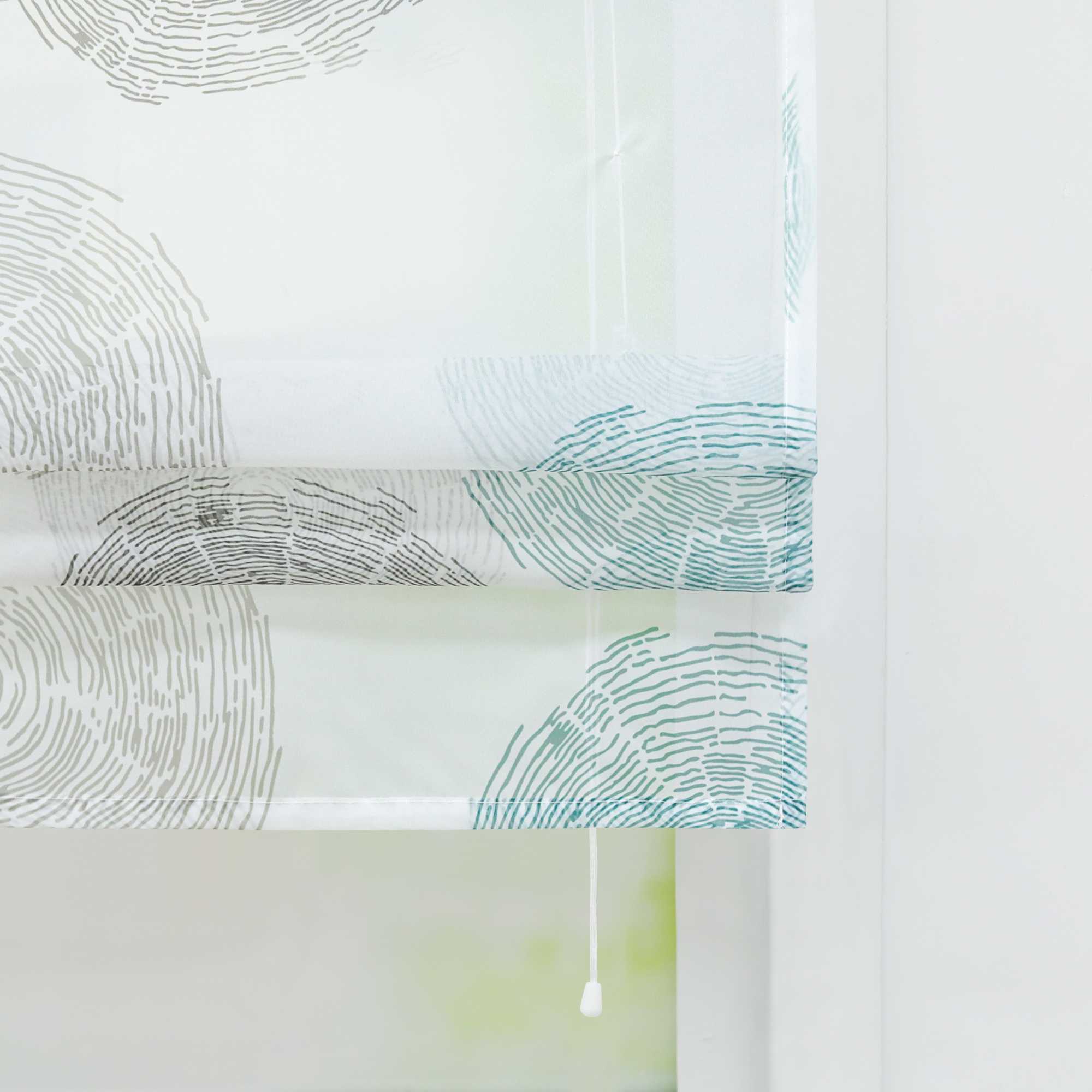 Roman Shade with U-Hooks Height-Adjustable with Tree-Ring Pattern 1 Piece - Blue, H x W 140 x 140cm