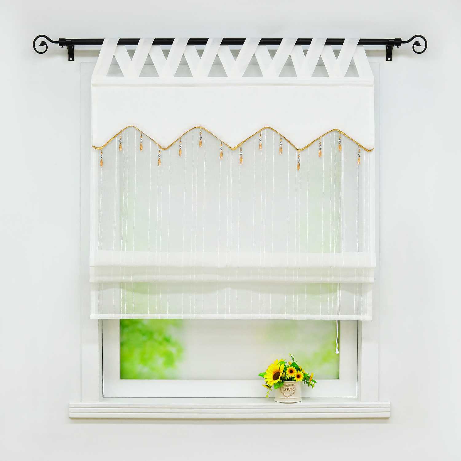 Roman Shade with Decorative Valance and Embroidery 1 Piece
