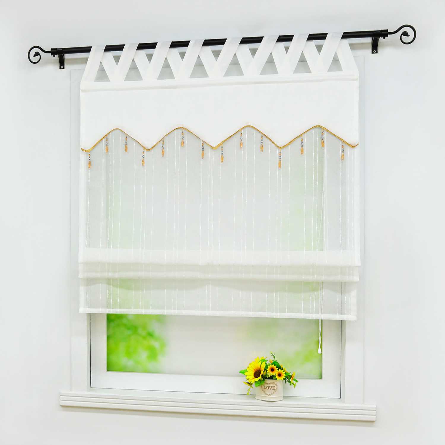 Roman Shade with Decorative Valance and Embroidery 1 Piece