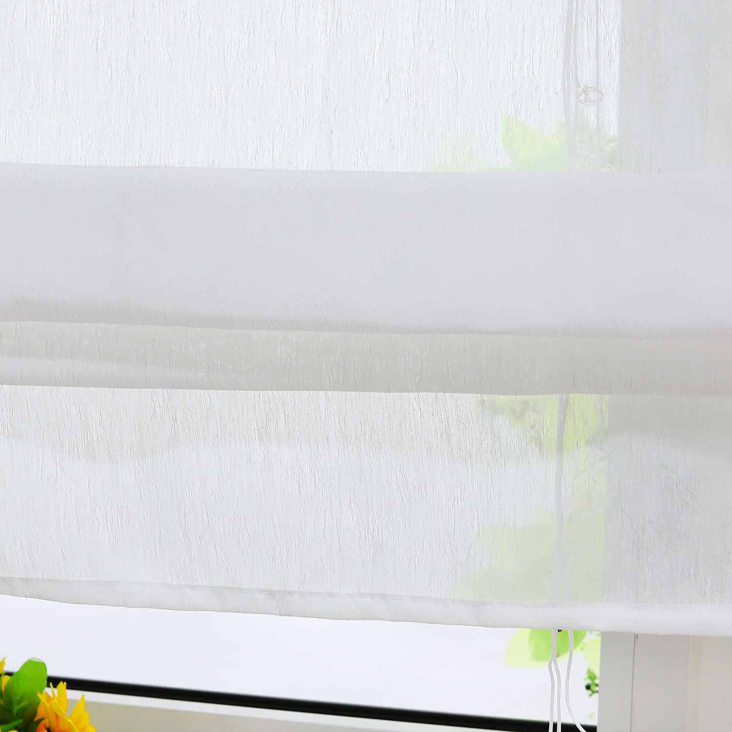 Roman Shade Tab-Top Curtain with V-Shaped Tab Tops Solid Color Decorative Folds Height-Adjustable 1 Piece - White, W x H 100 x 140cm