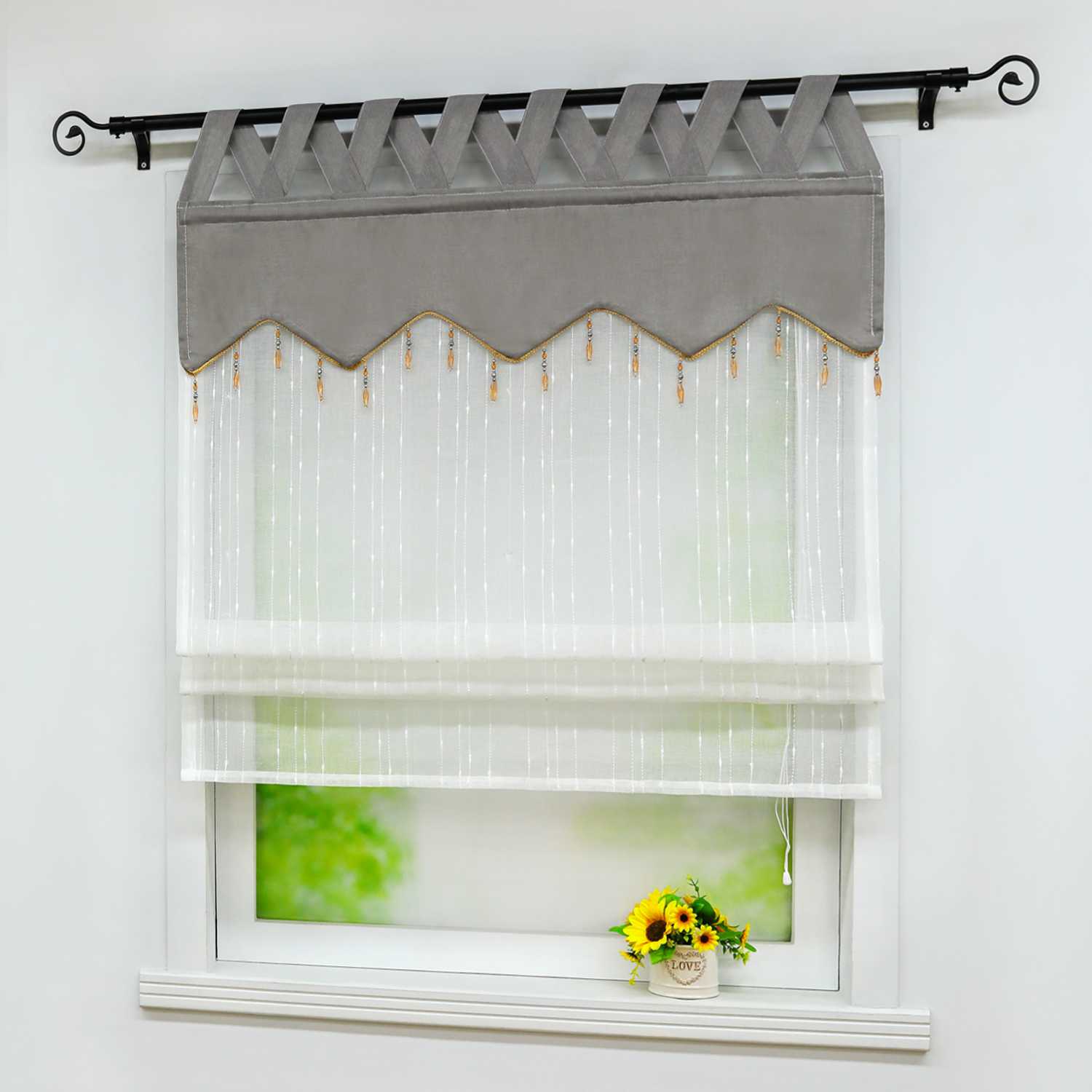 Roman Shade with Decorative Valance and Embroidery 1 Piece