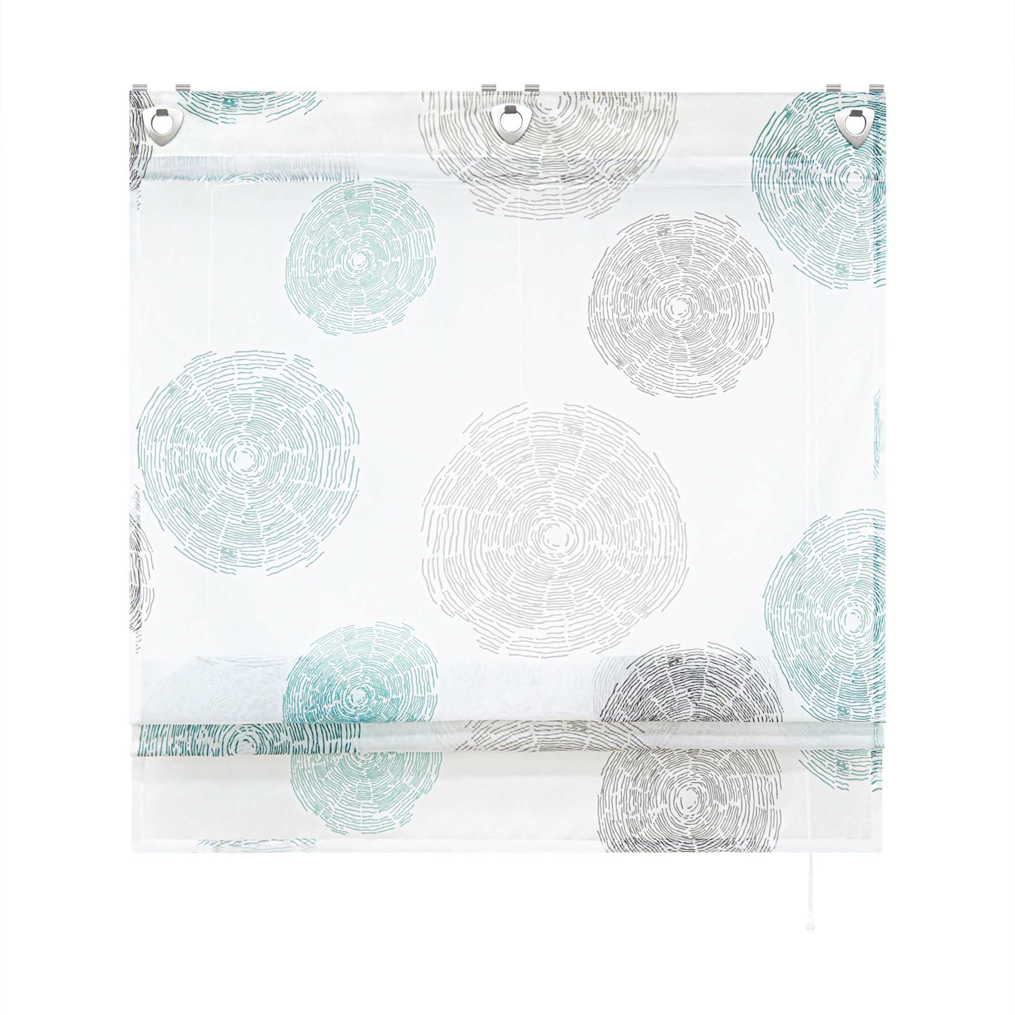 Roman Shade with U-Hooks Height-Adjustable with Tree-Ring Pattern 1 Piece - Blue, H x W 140 x 100cm