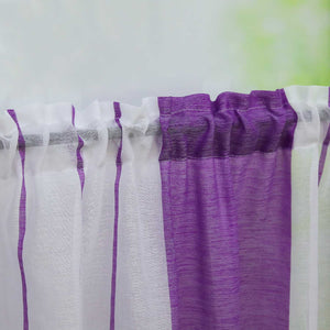 Cafe Curtain Gatherable White Stripe Pattern Semi-Sheer 1 Piece - Purple, W x H 120 x 45cm