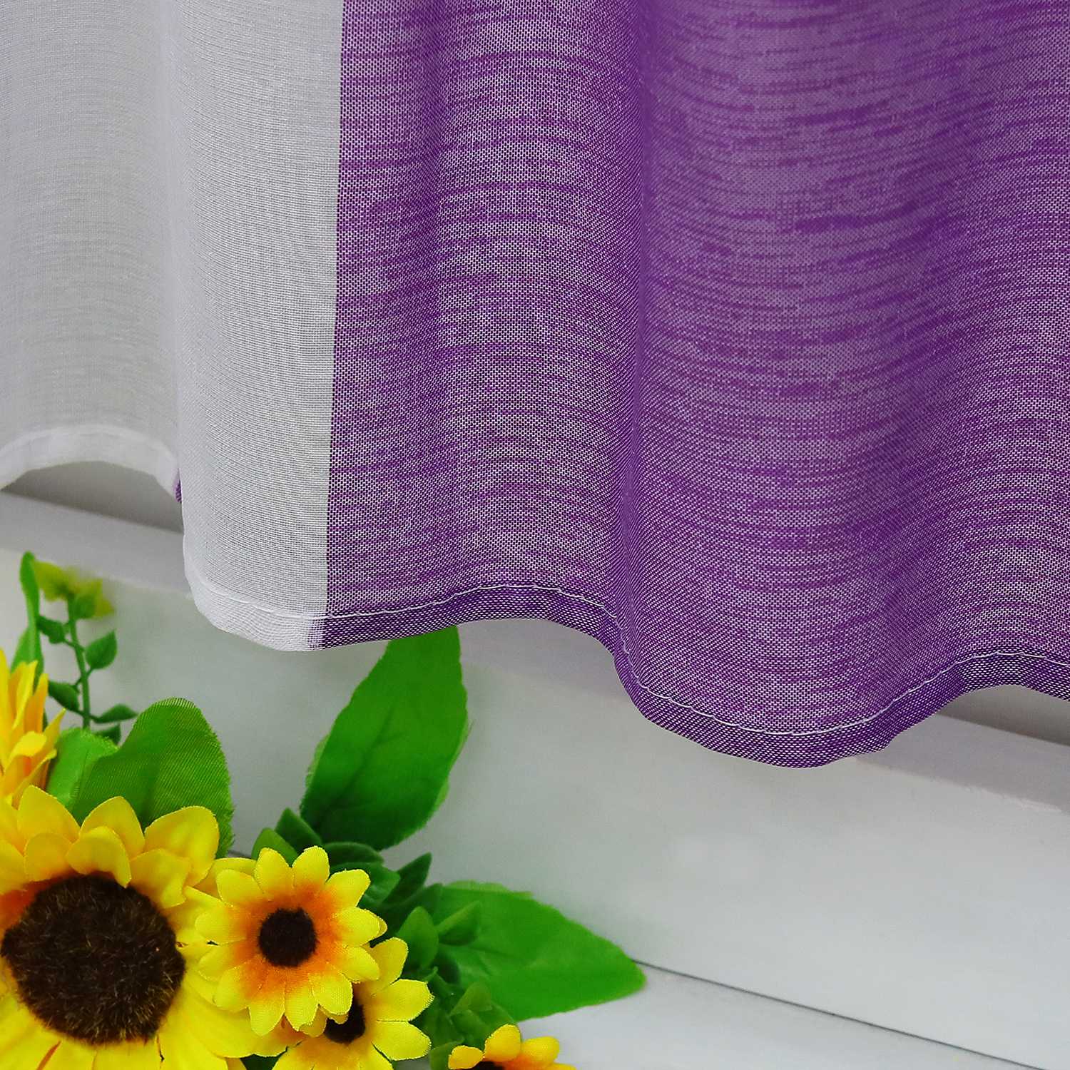 Cafe Curtain Gatherable White Stripe Pattern Semi-Sheer 1 Piece - Purple, W x H 90 x 60cm