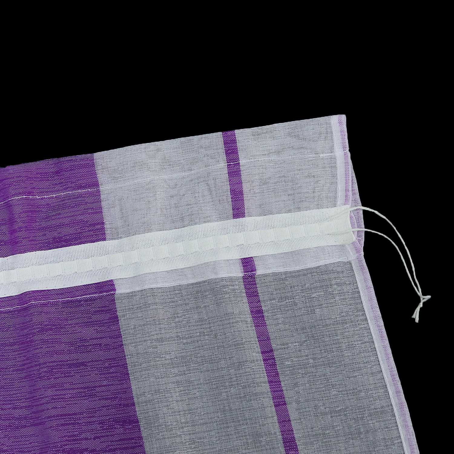 Cafe Curtain Gatherable White Stripe Pattern Semi-Sheer 1 Piece - Purple, W x H 145 x 60cm