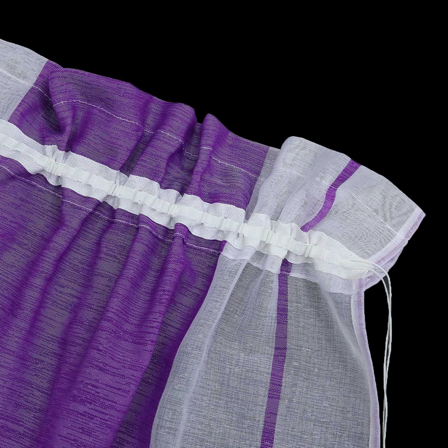 Cafe Curtain Gatherable White Stripe Pattern Semi-Sheer 1 Piece - Purple, W x H 120 x 60cm