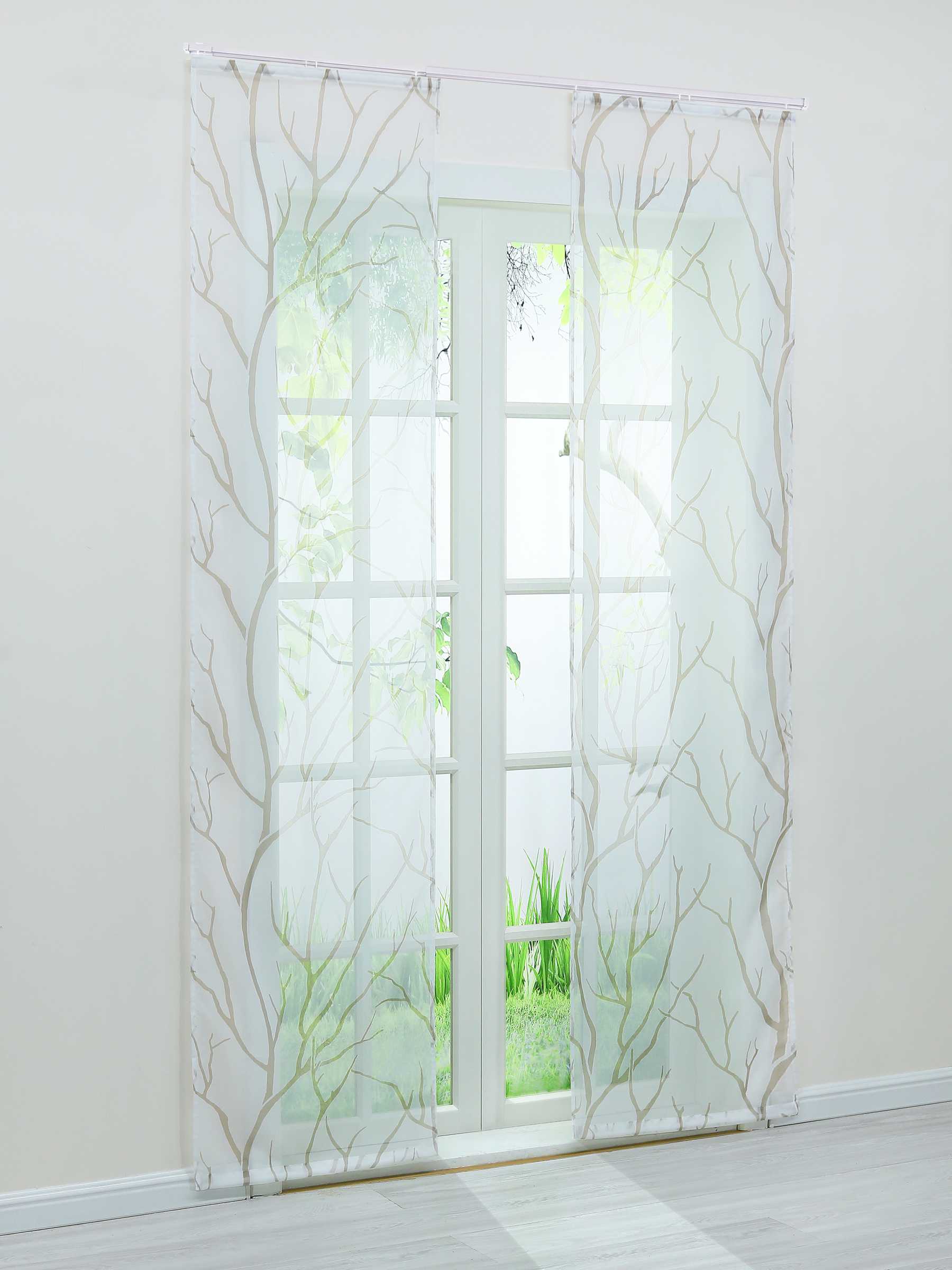 Tab-Top Curtain Panel with Branch Pattern Light-Filtering Set of 2 - Sand, H x W 245 x 57 cm