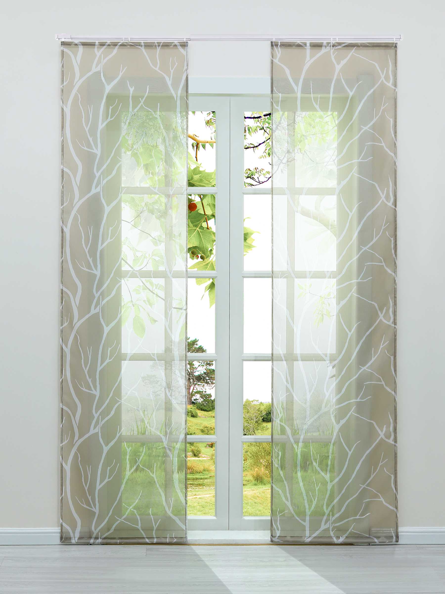 Tab-Top Curtain Panel with Branch Pattern Light-Filtering Set of 2