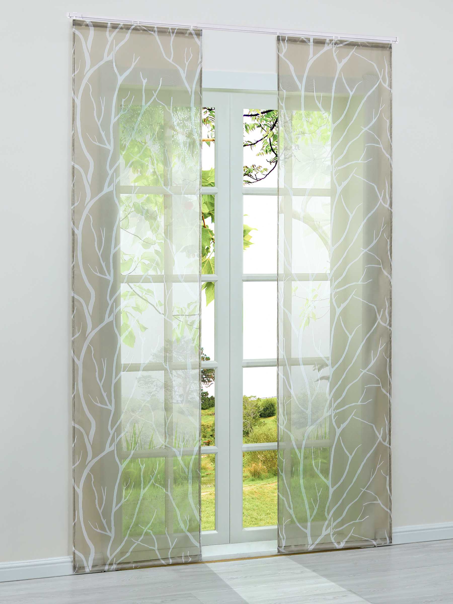 Tab-Top Curtain Panel with Branch Pattern Light-Filtering Set of 2