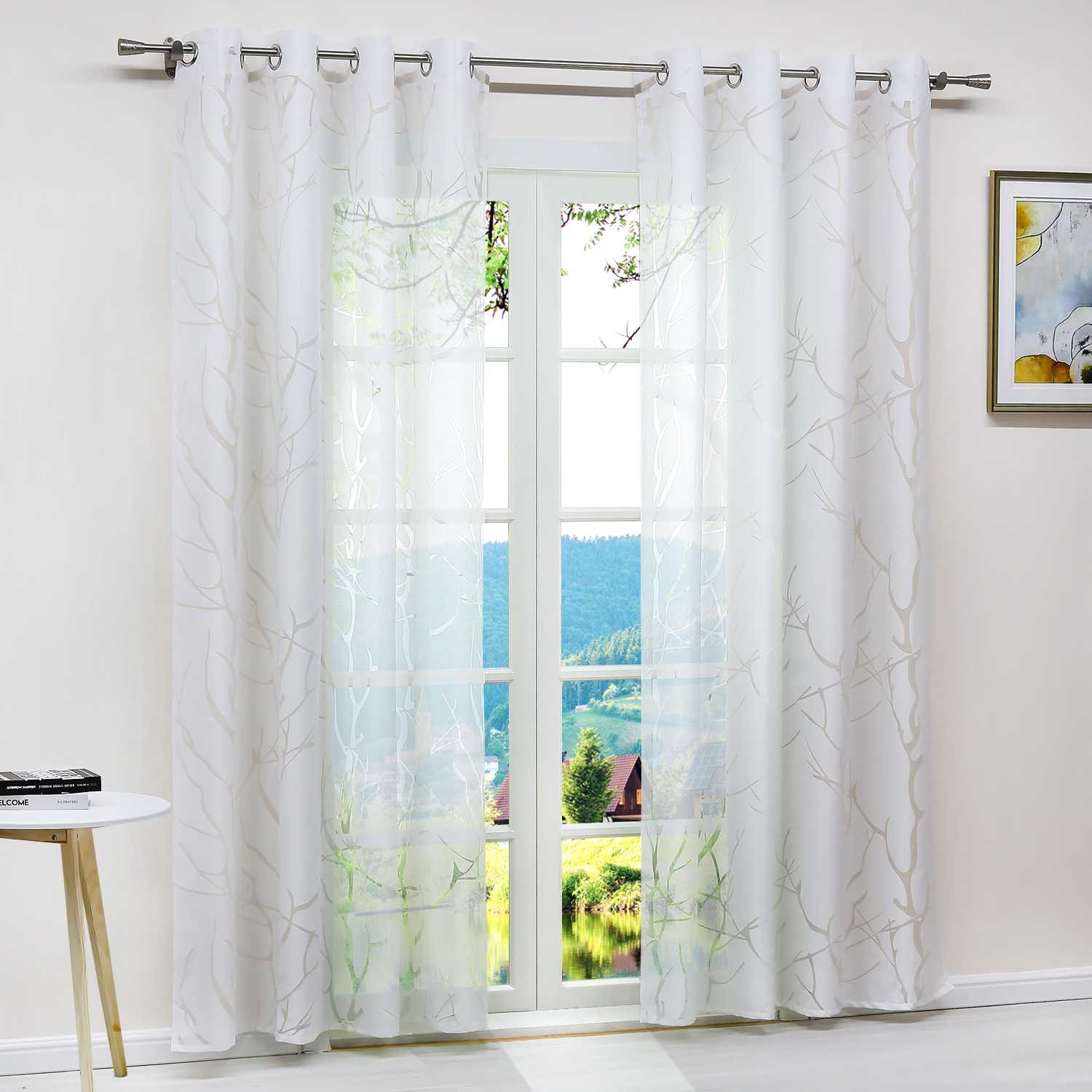 Curtain with Branch Pattern Light-Filtering Garden Style 1 Piece