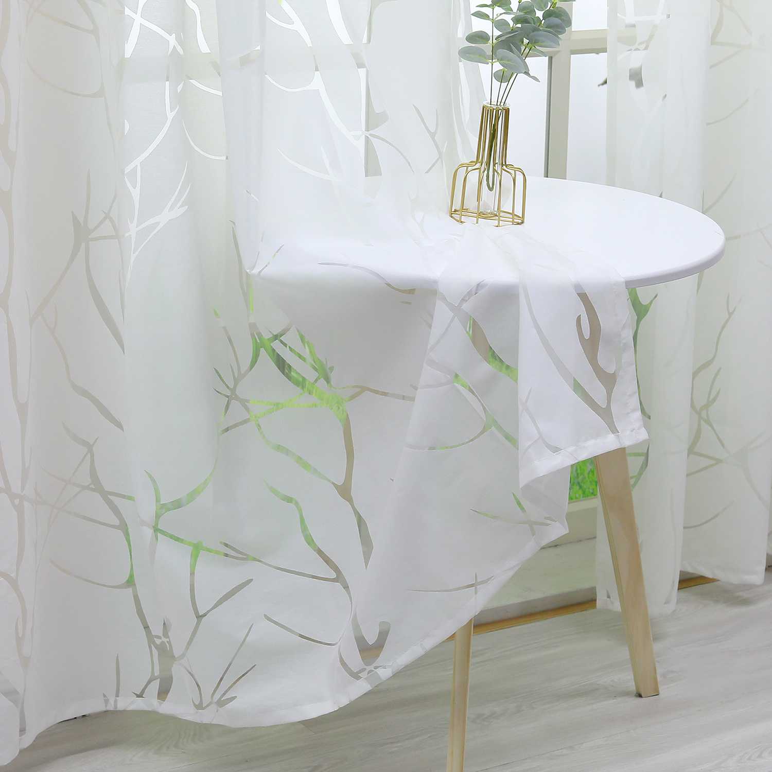 Curtain with Branch Pattern Light-Filtering Garden Style 1 Piece