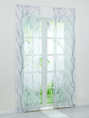 Tab-Top Curtain Panel with Branch Pattern Light-Filtering Set of 2 - White, H x W 175 x 57 cm