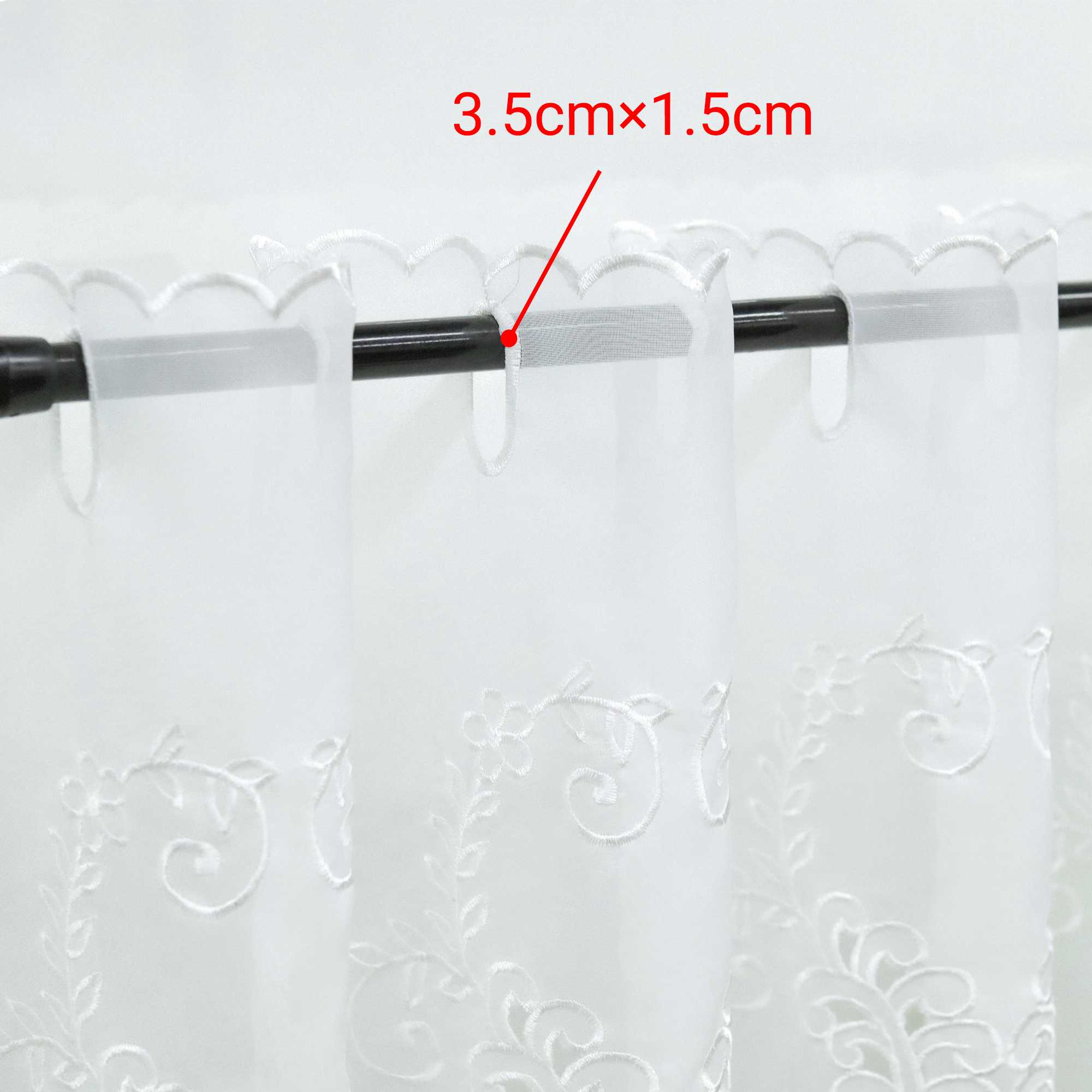 Cafe Curtain with Rod Pocket Short with Floral Pattern - White, W x H 150 x 120cm
