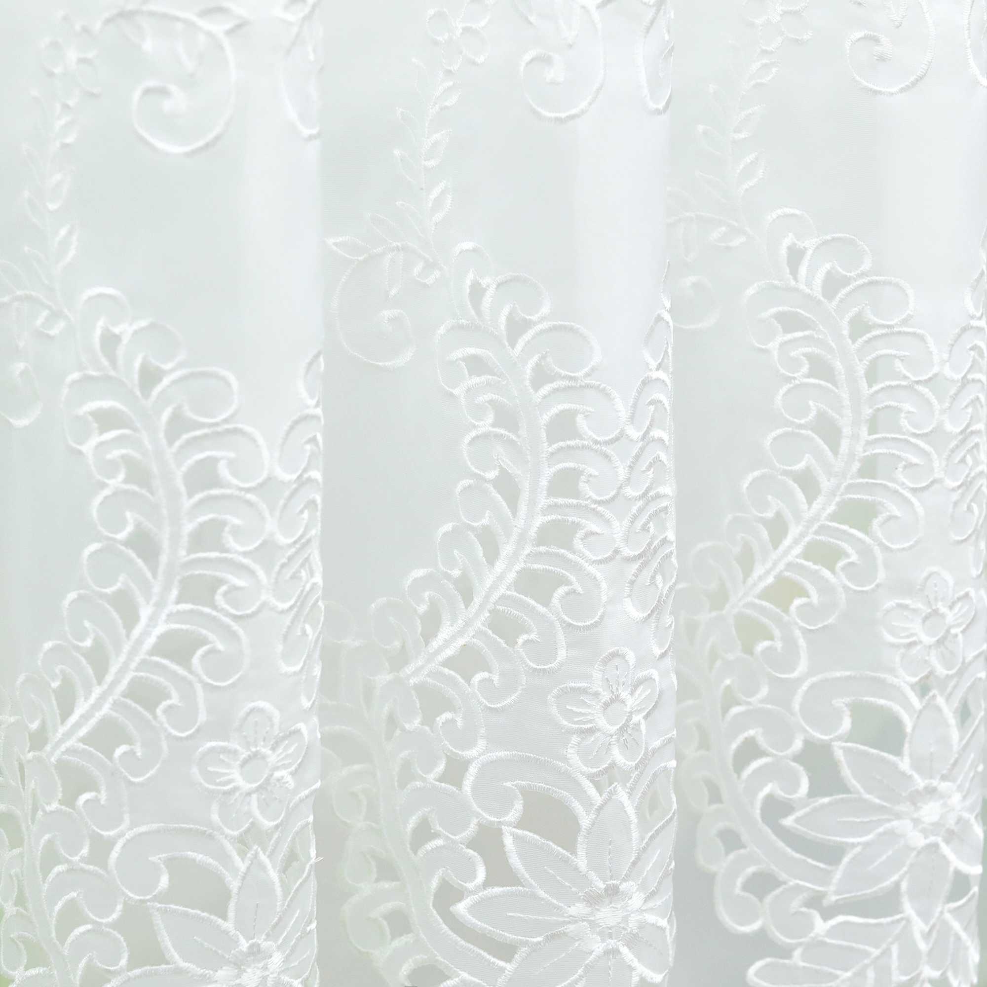 Cafe Curtain with Rod Pocket Short with Floral Pattern - White, W x H 150 x 75cm