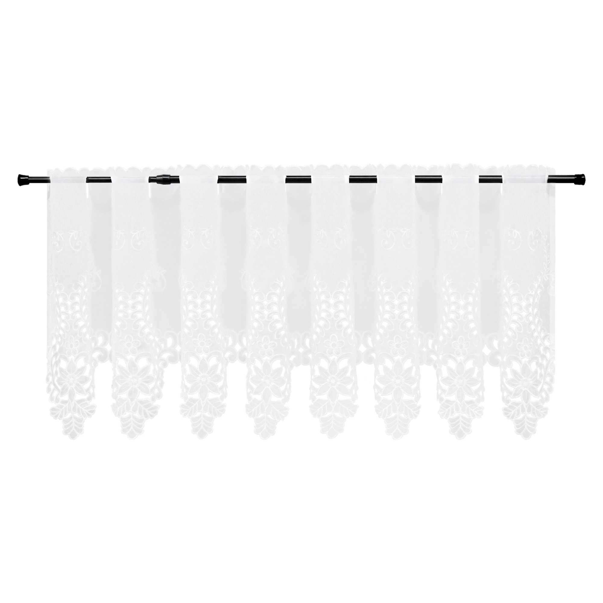 Cafe Curtain with Rod Pocket Short with Floral Pattern - White, W x H 150 x 45cm