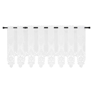 Cafe Curtain with Rod Pocket Short with Floral Pattern - White, W x H 150 x 45cm