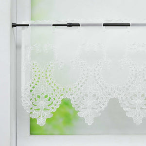 Cafe Curtain with Rod Pocket Short with Floral Pattern - White, W x H 150 x 60cm
