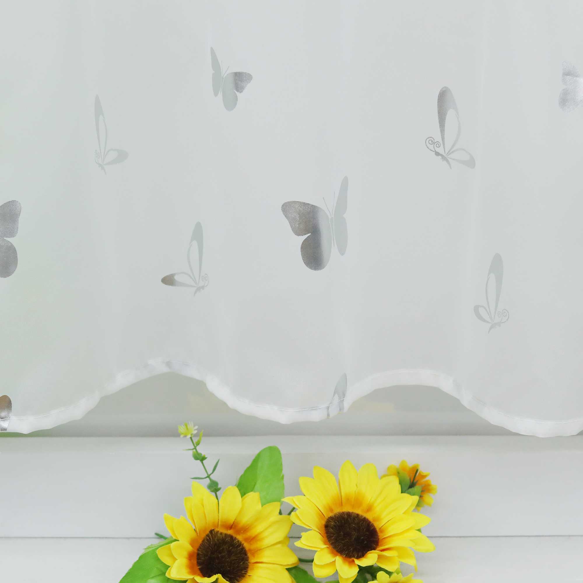 Cafe Curtain with Butterfly Shimmer Print Modern, Short - Gold, H x W 45 x 120cm
