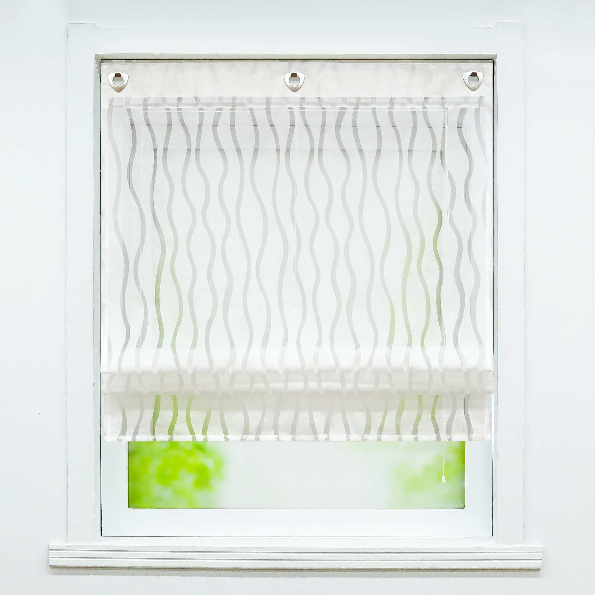 Roman Shade with U-Hooks with Wave Pattern and Decorative Folds Light-Filtering 1 Piece - White, H x W 140 x 60cm