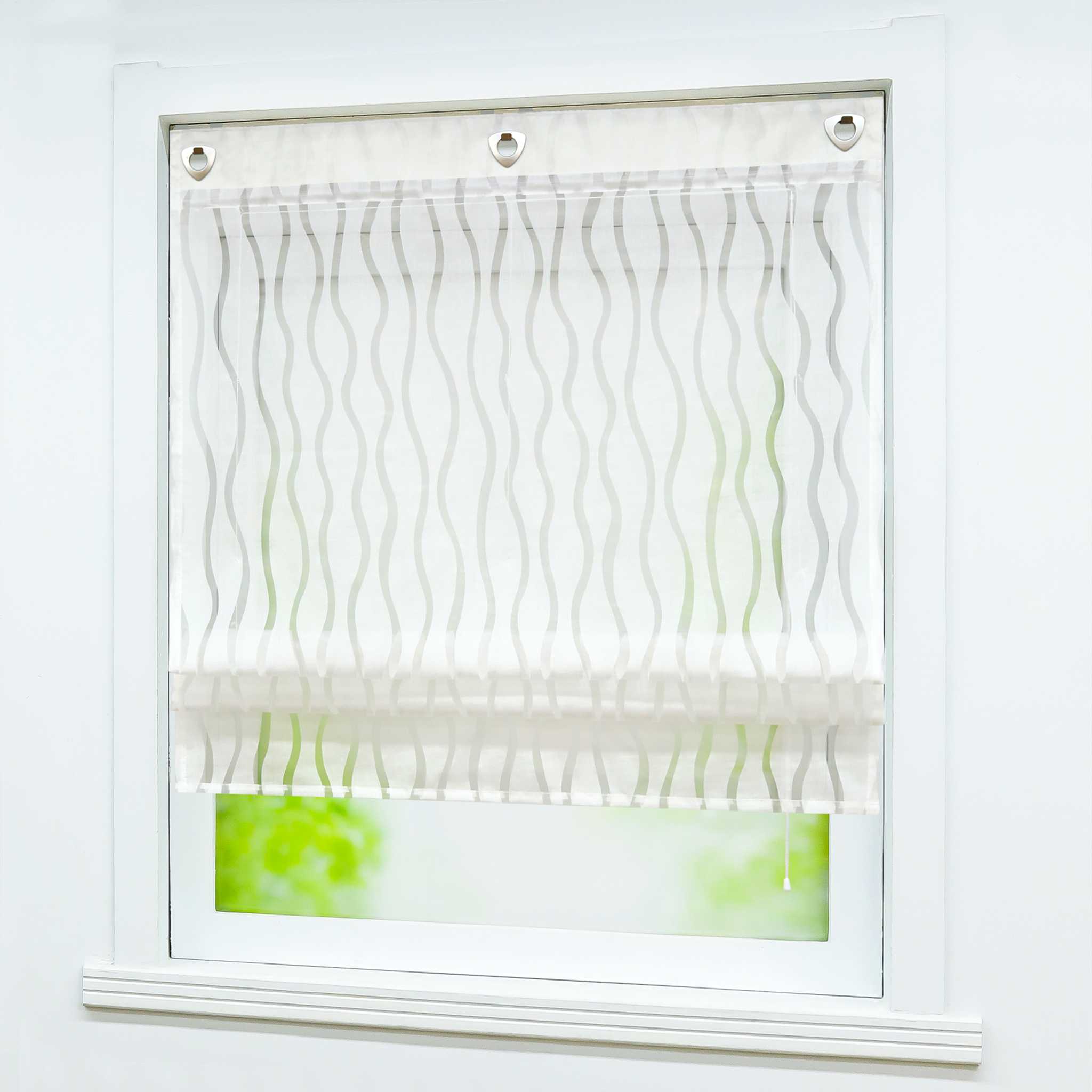 Roman Shade with U-Hooks with Wave Pattern and Decorative Folds Light-Filtering 1 Piece - White, H x W 140 x 100cm