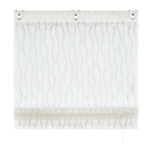 Roman Shade with U-Hooks with Wave Pattern and Decorative Folds Light-Filtering 1 Piece - White, H x W 140 x 120cm