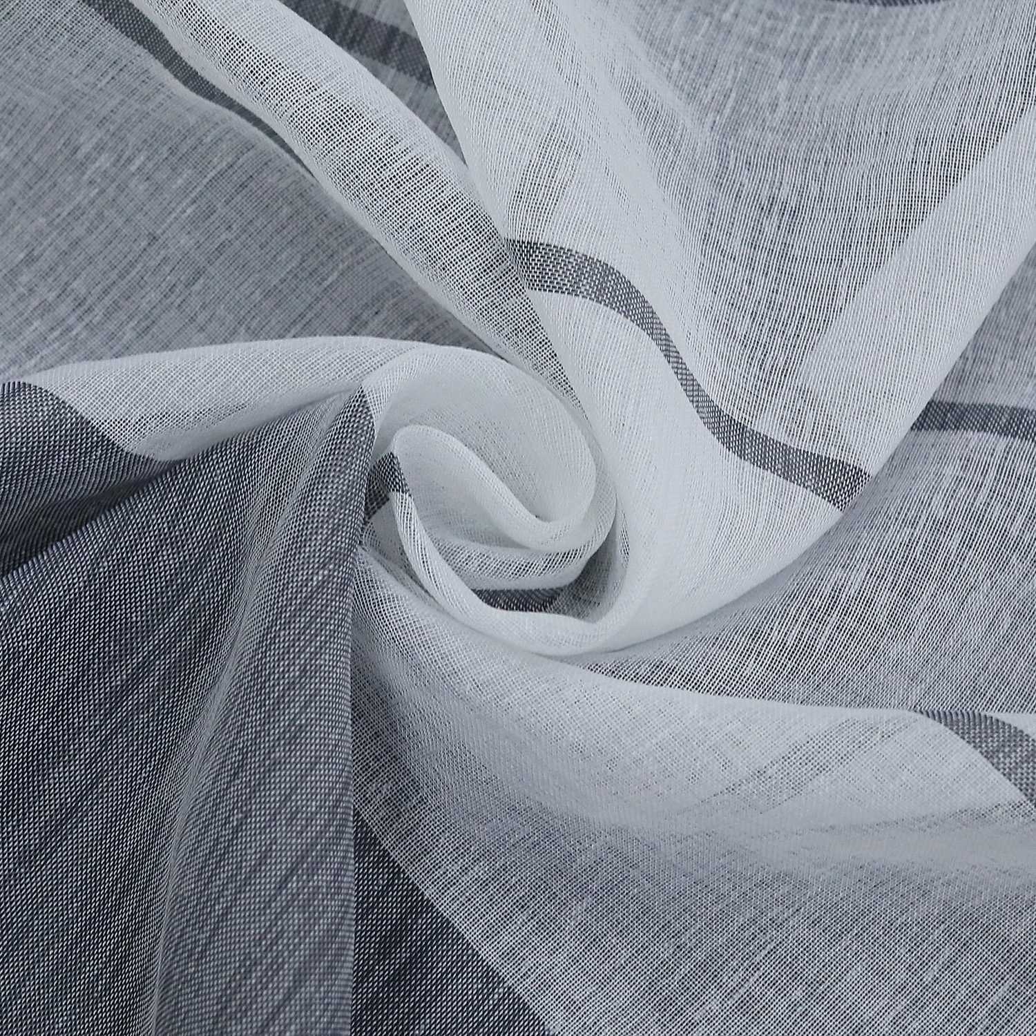 Cafe Curtain Gatherable White Stripe Pattern Semi-Sheer 1 Piece - Gray, W x H 145 x 60cm