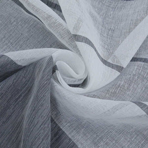 Cafe Curtain Gatherable White Stripe Pattern Semi-Sheer 1 Piece - Gray, W x H 145 x 60cm