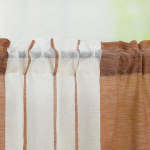 Cafe Curtain Gatherable White Stripe Pattern Semi-Sheer 1 Piece - Brown, W x H 90 x 60cm
