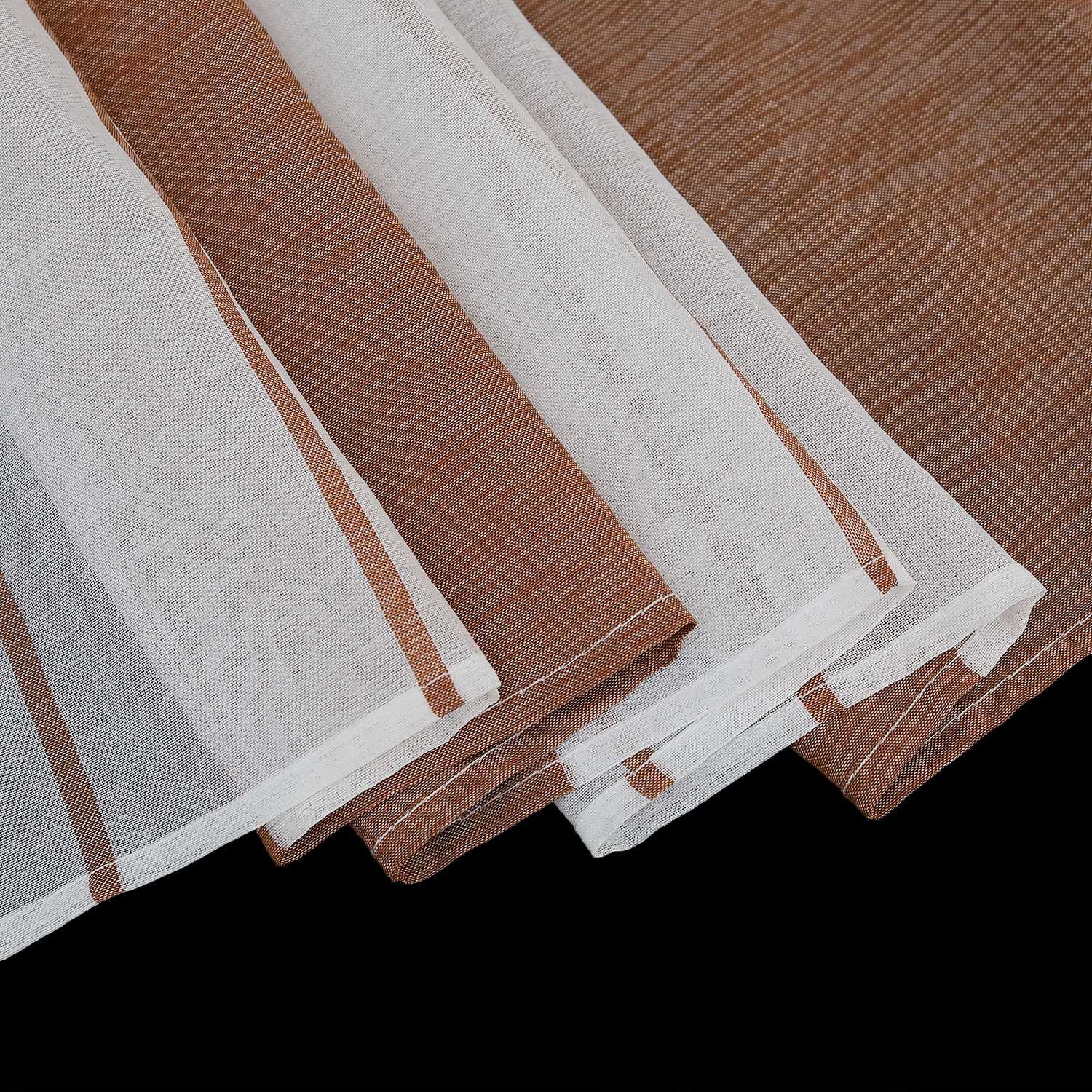 Cafe Curtain Gatherable White Stripe Pattern Semi-Sheer 1 Piece - Brown, W x H 120 x 60cm