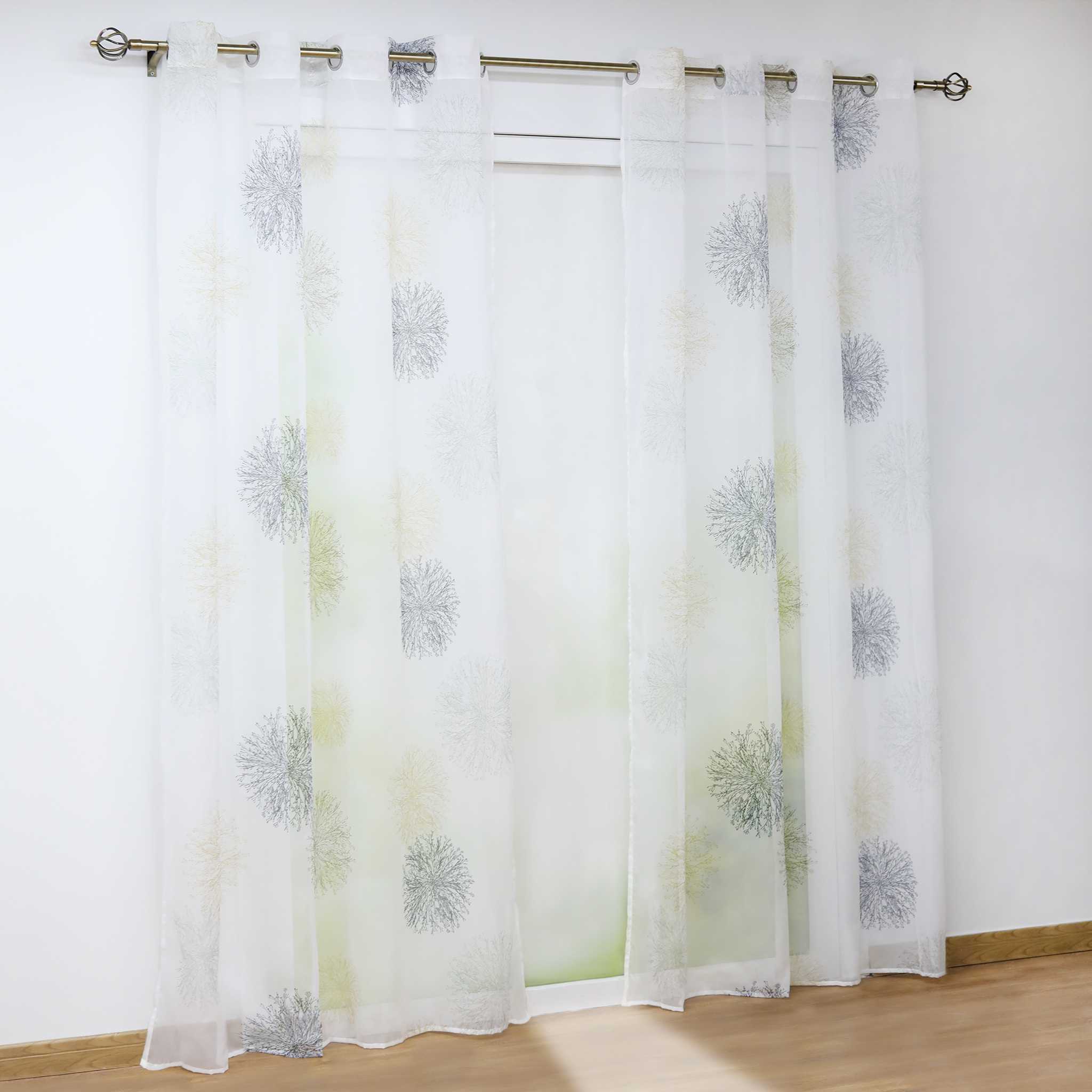Curtain with Floral Pattern and Curtain Tape - Grommet Panel, Gray