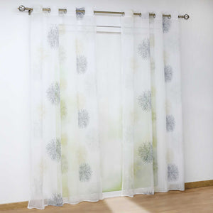 Curtain with Floral Pattern and Curtain Tape - Grommet Panel, Gray