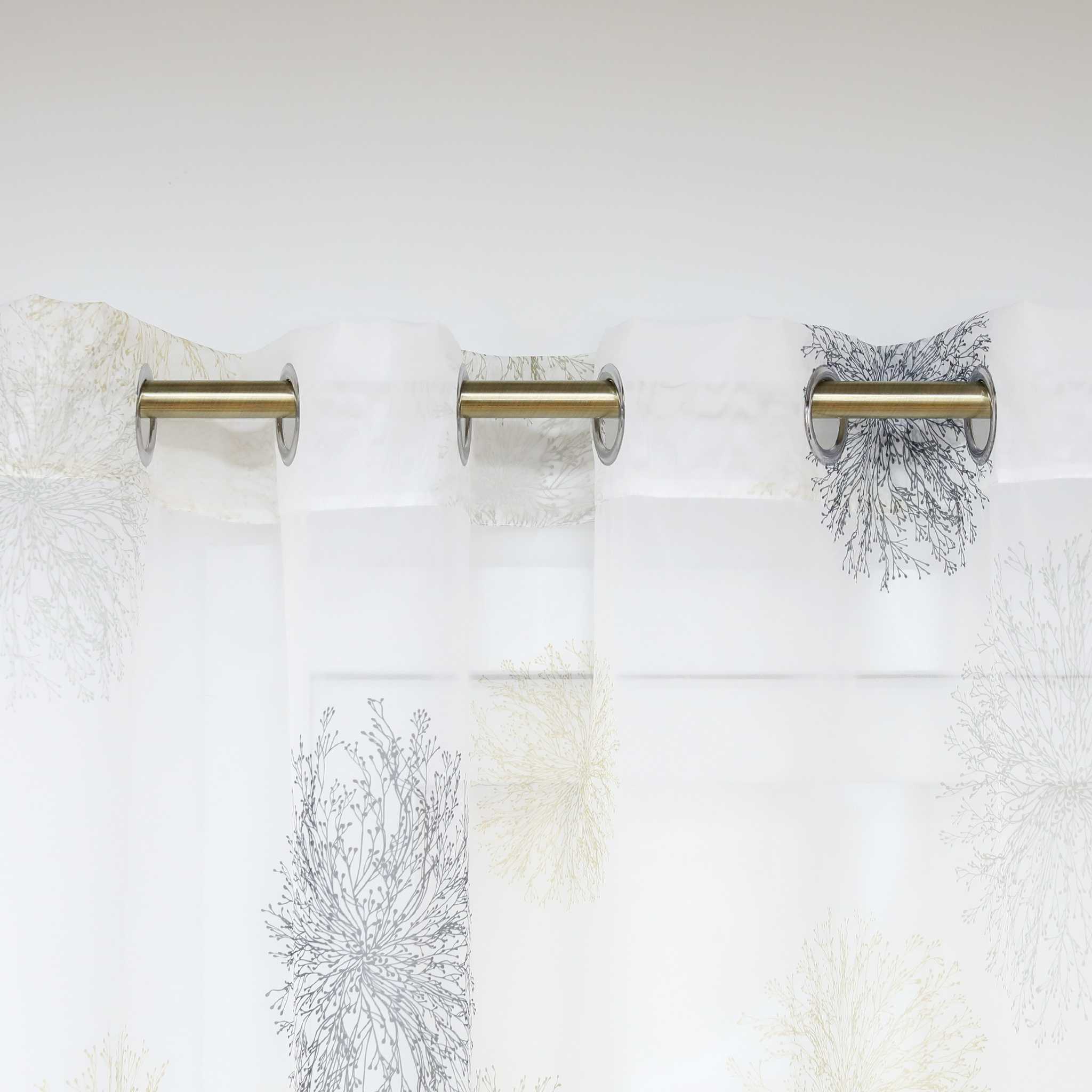 Curtain with Floral Pattern and Curtain Tape - Grommet Panel, Gray