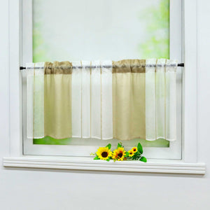 Cafe Curtain Gatherable White Stripe Pattern Semi-Sheer 1 Piece - Sand, W x H 90 x 45cm