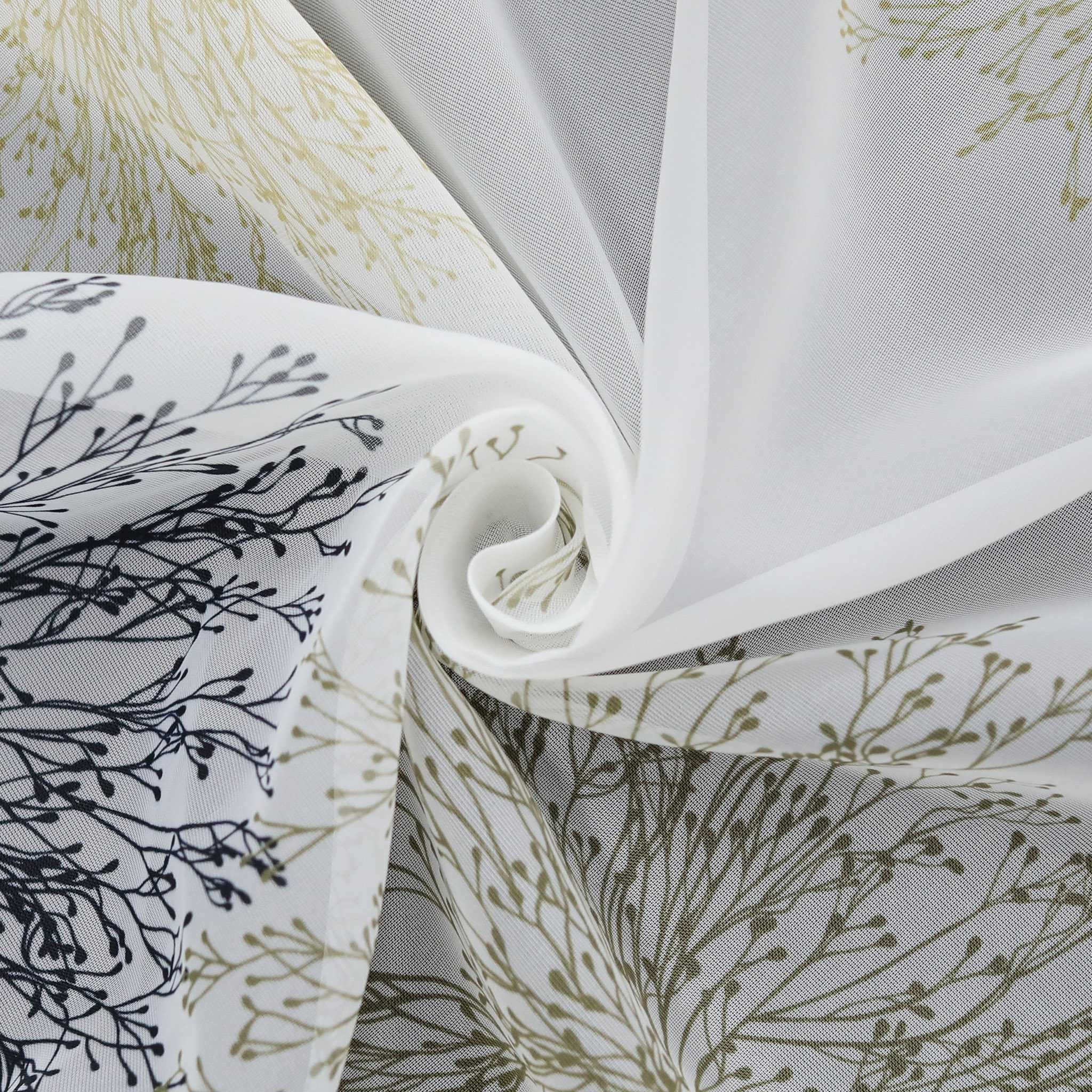 Curtain with Floral Pattern and Curtain Tape - Curtain-Tape Panel, Gray