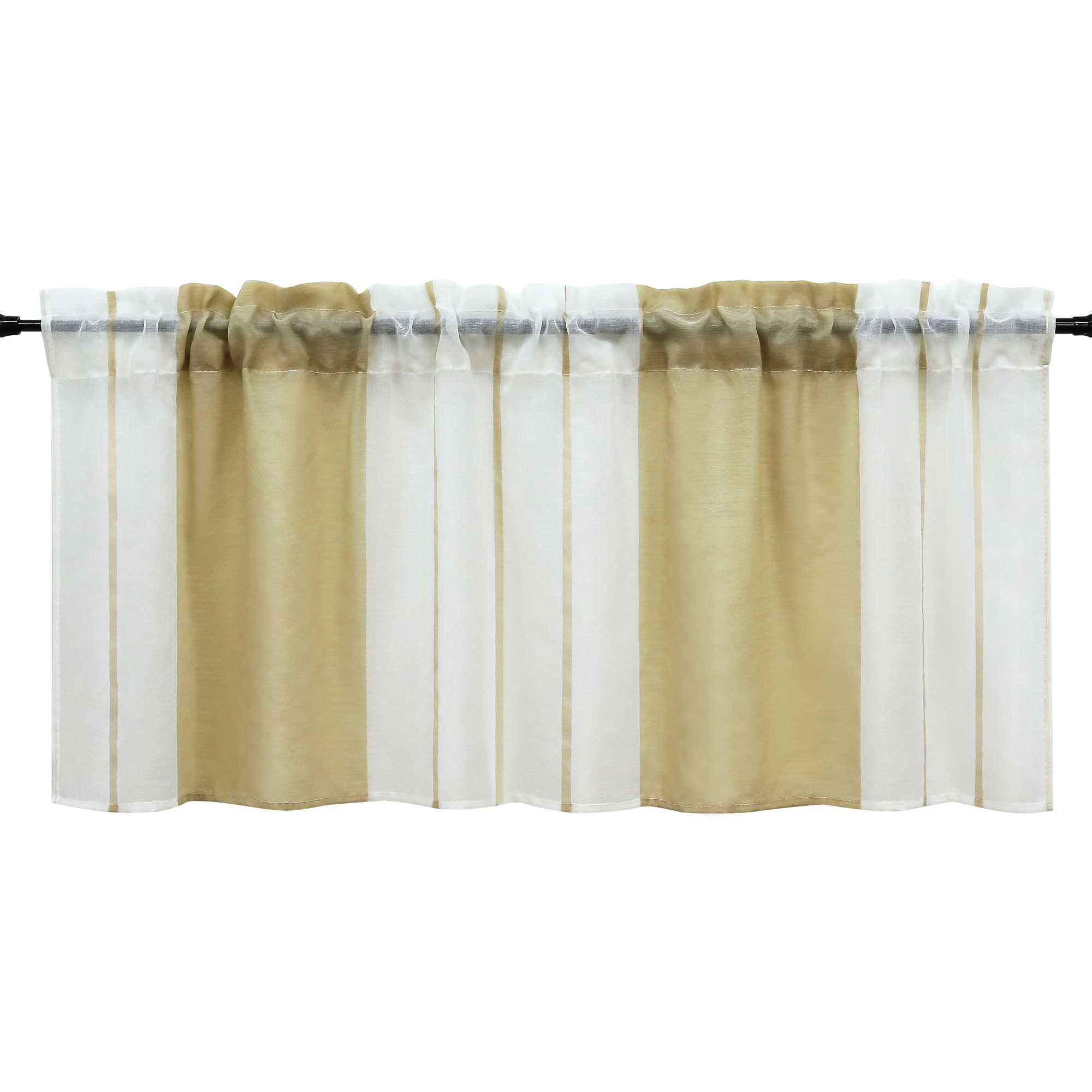 Cafe Curtain Gatherable White Stripe Pattern Semi-Sheer 1 Piece - Sand, W x H 120 x 45cm