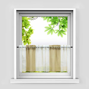 Cafe Curtain Gatherable White Stripe Pattern Semi-Sheer 1 Piece - Sand, W x H 90 x 60cm