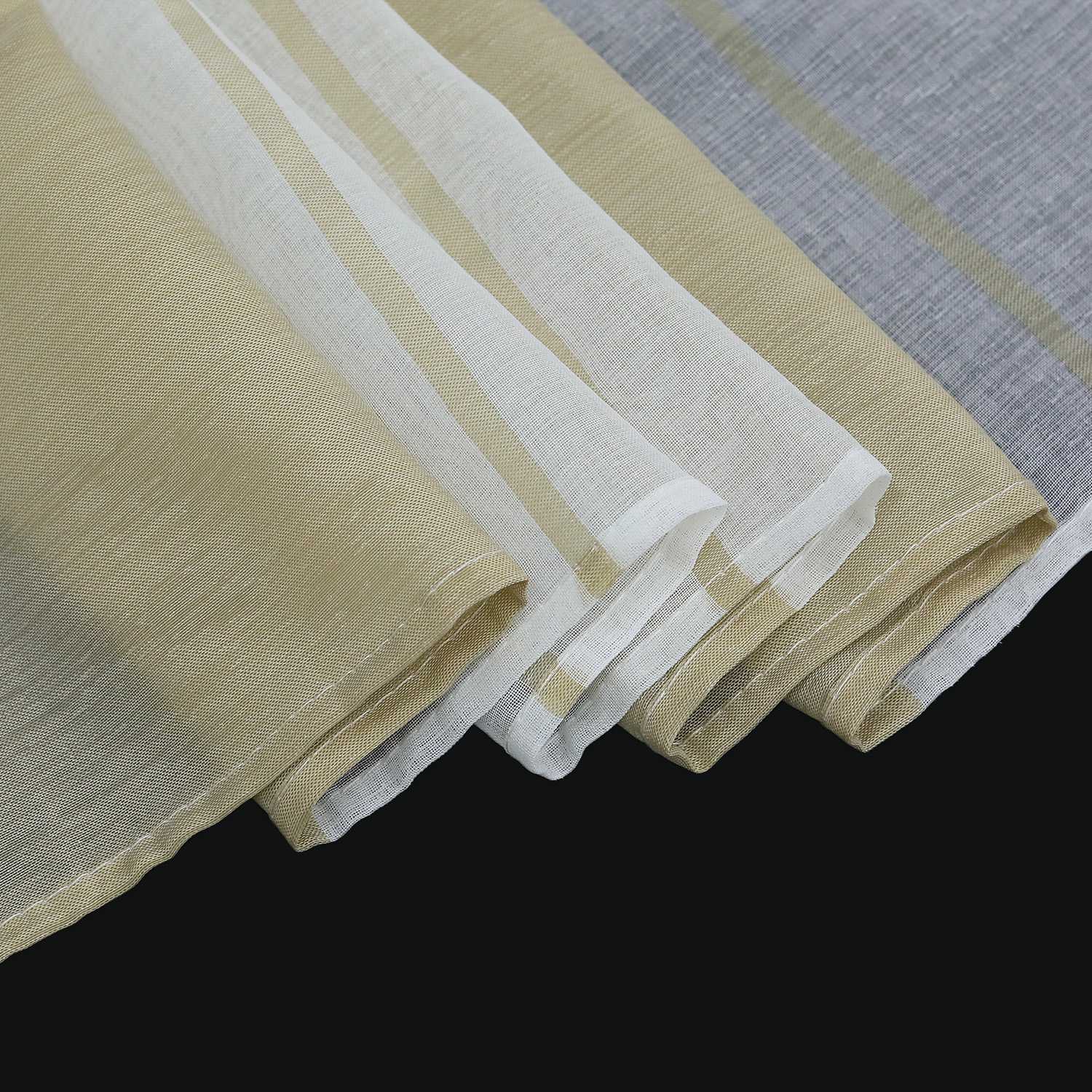 Cafe Curtain Gatherable White Stripe Pattern Semi-Sheer 1 Piece - Sand, W x H 120 x 60cm