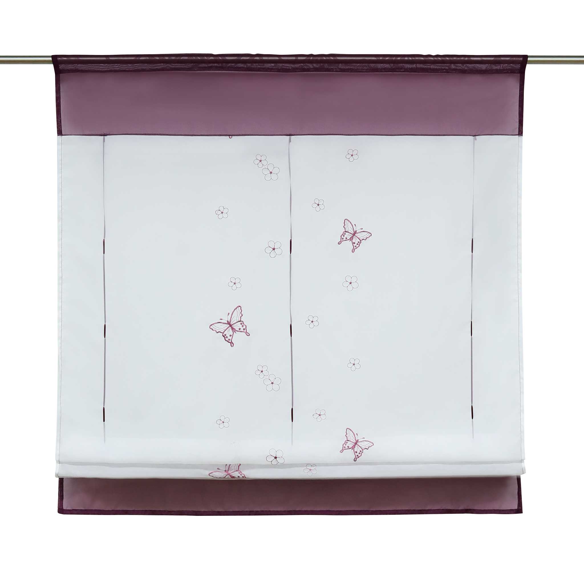 Roman Shade with Rod Pocket Voile Kitchen Curtains Modern with Embroidery Sheer 1 Piece - Purple, W x H 80 x 100cm