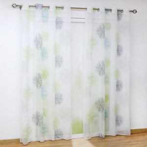 Curtain with Floral Pattern and Curtain Tape - Curtain-Tape Panel, Gray