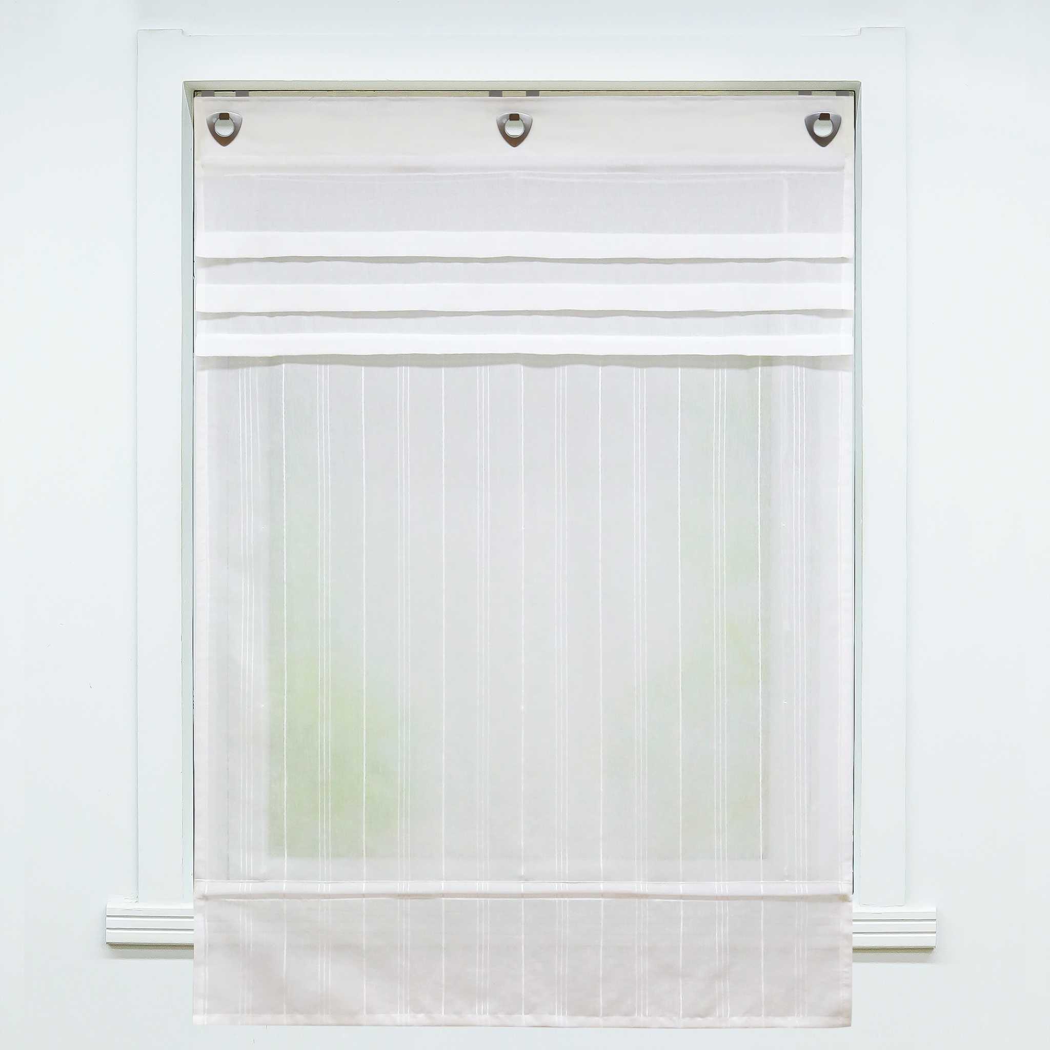 Roman Shade with U-Hooks Striped Pattern Solid Color 1 Piece - White, W x H 120 x 140cm