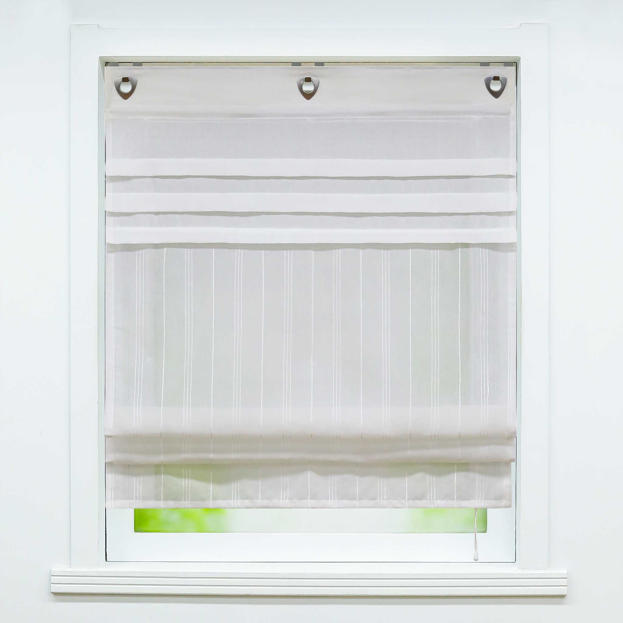 Roman Shade with U-Hooks Striped Pattern Solid Color 1 Piece - White, W x H 60 x 140cm