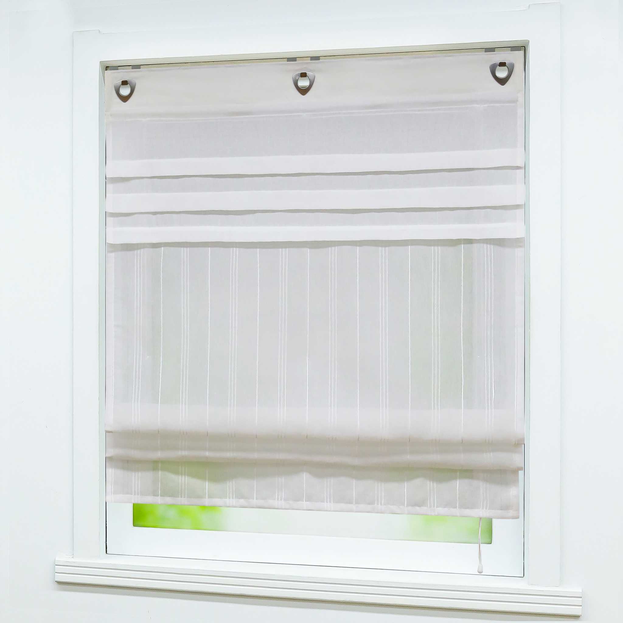 Roman Shade with U-Hooks Striped Pattern Solid Color 1 Piece - White, W x H 80 x 140cm
