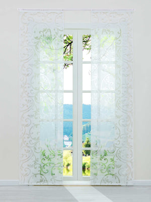 Hook-and-Loop Sliding Panel Curtains with Floral Pattern Set of 2 - White, W x H 57 x 145cm