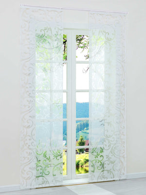 Hook-and-Loop Sliding Panel Curtains with Floral Pattern Set of 2 - White, W x H 57 x 175cm