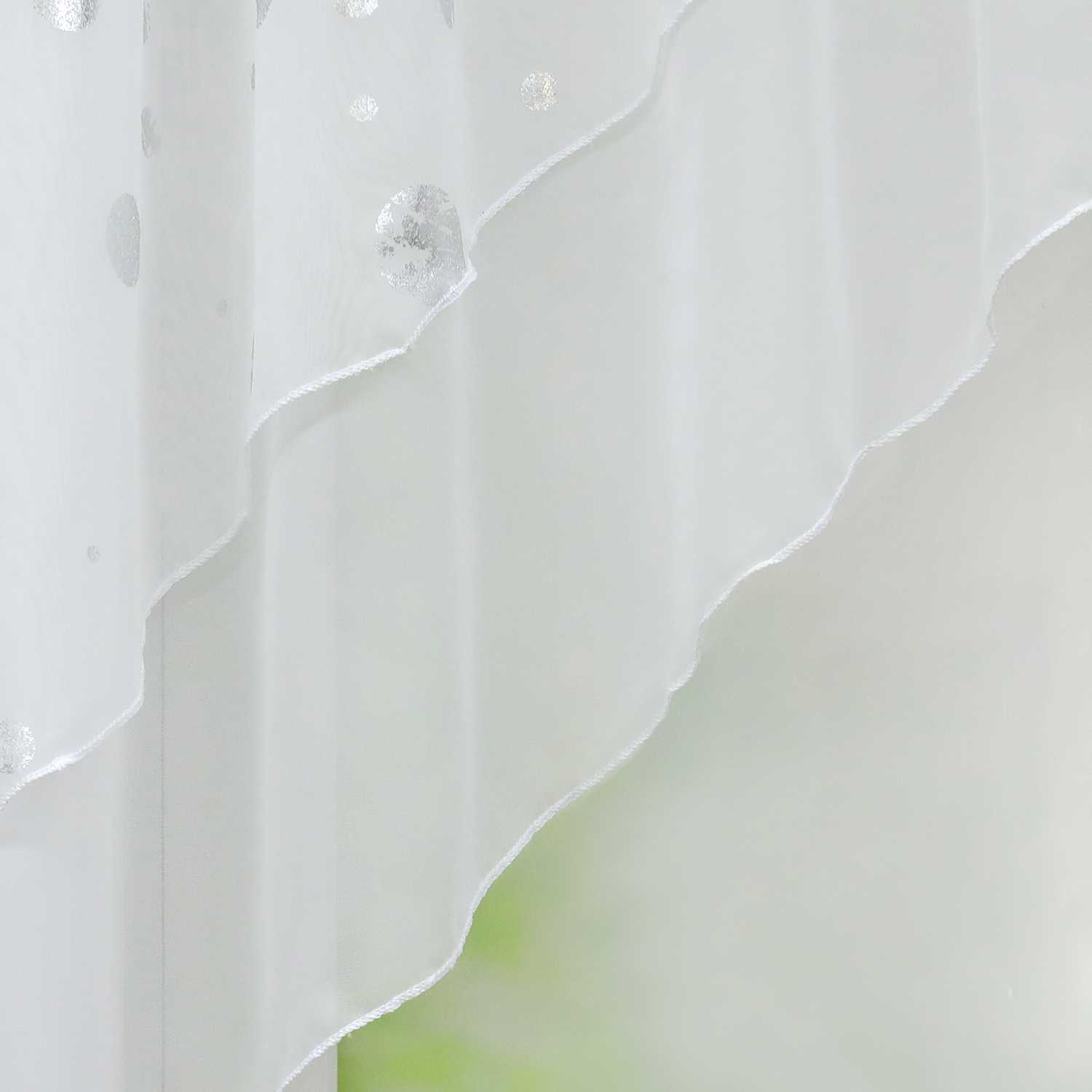 Cafe Curtain Double-Layer Voile Arch with Shimmering Circle Pattern