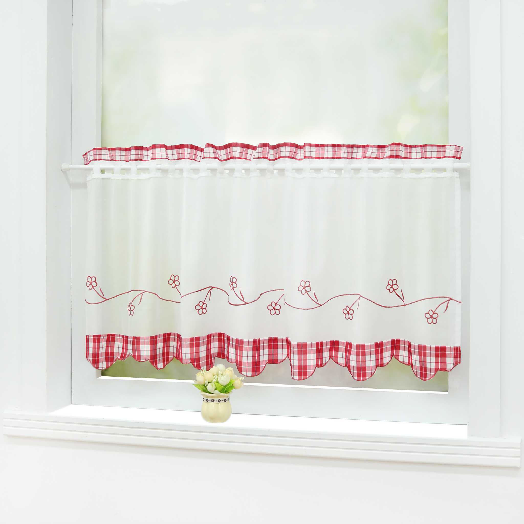 Cafe Curtains with Vintage Check Pattern Country Style Short 1 Piece - Blue, H x W 60 x 120cm